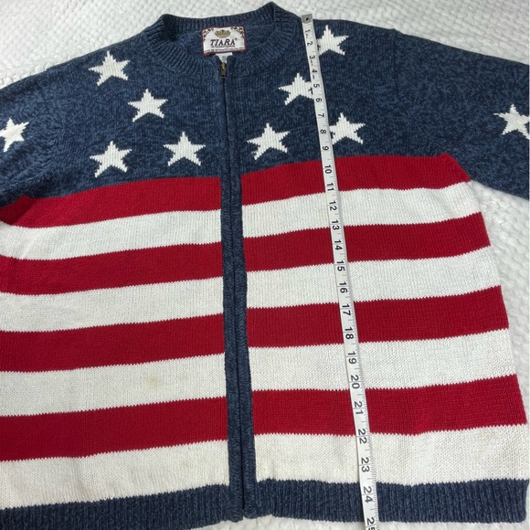 🔥Patriotic Sweater America Flag Red White Blue Sweater Cardigan Tiara Size XL - Picture 12 of 14